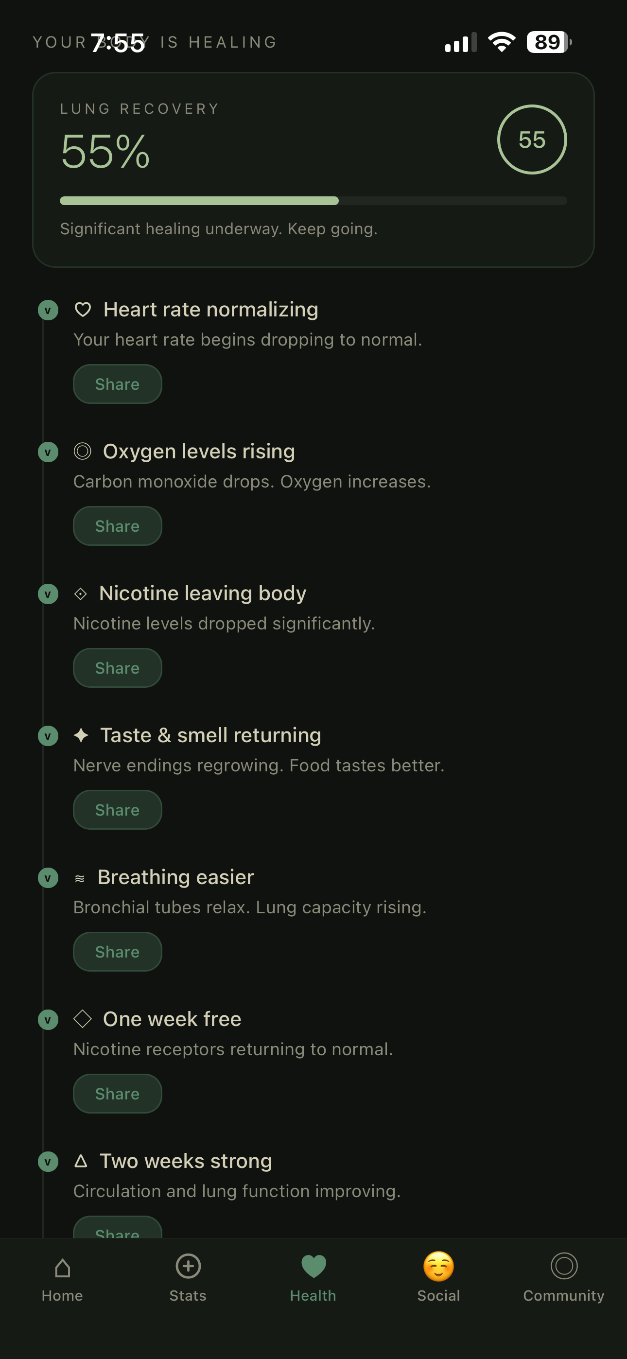 Health recovery tracking