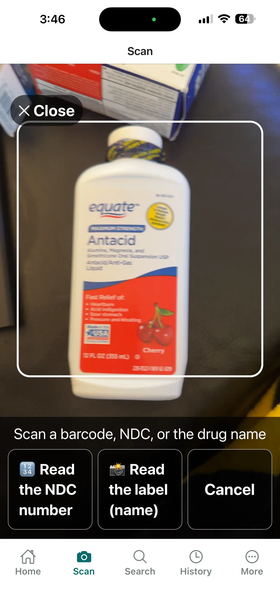 VerifyDrugLabel camera scan — read the NDC or the label from any bottle