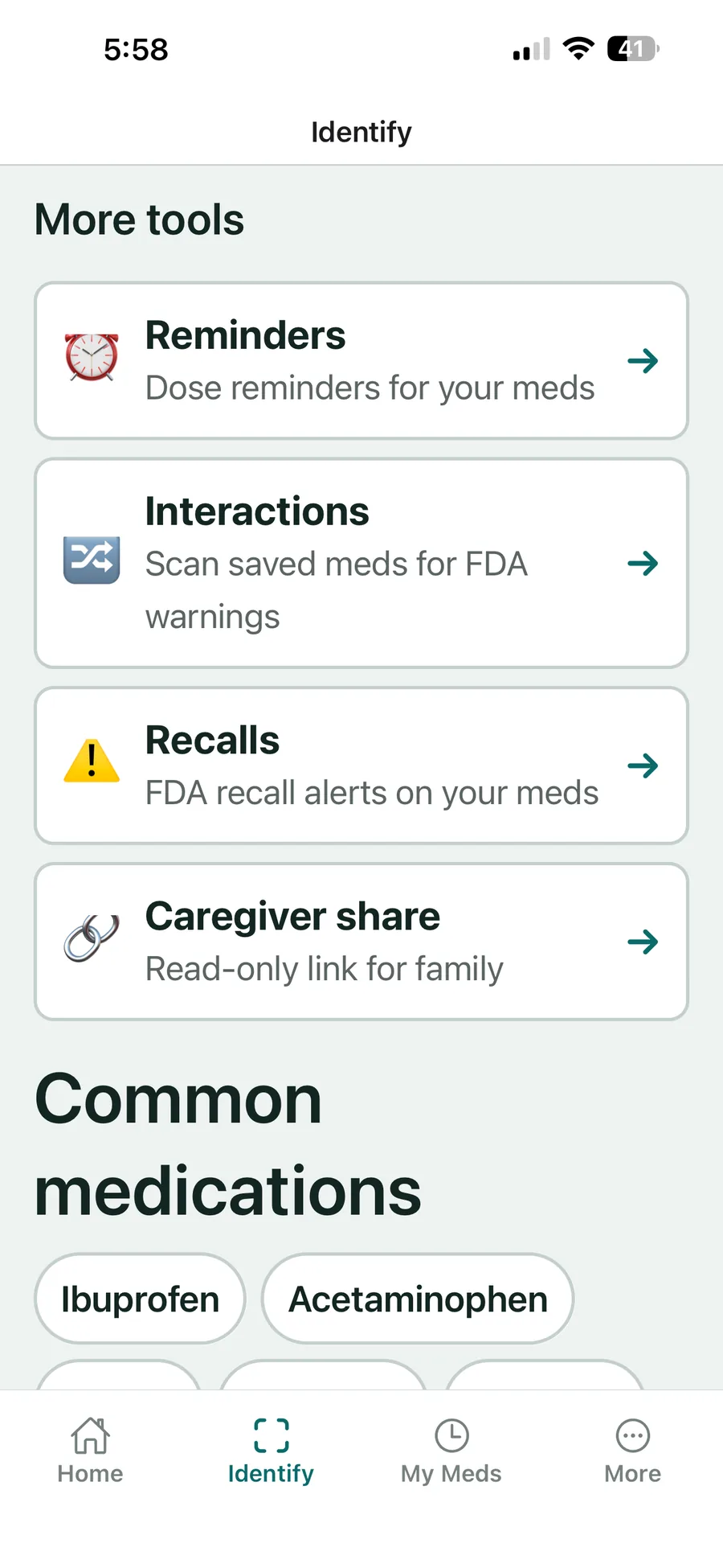 VerifyDrugLabel tools — dose reminders, interaction checks, recall alerts, caregiver share